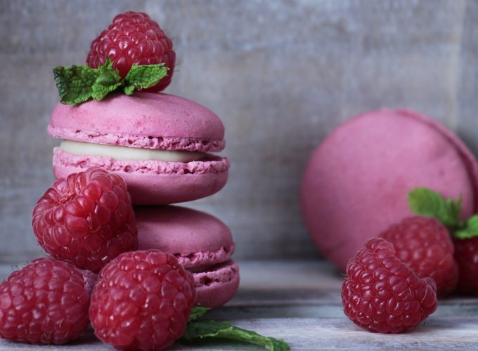 Stock Images macarons, raspberries, mint, delicious, 5k, Stock Images 42915506
